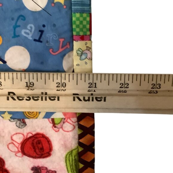 Vtg Handcrafted Multicolored Patchwork Baby Quilt 29”x21” Animals Food Flowers - Picture 2 of 5